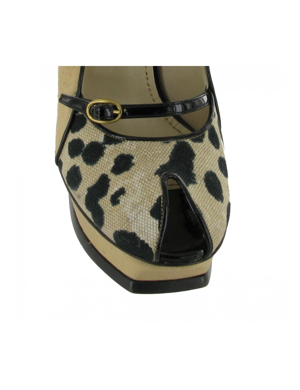 Escarpins open toe YVES SAINT LAURENT T37,5 soie beige et léopard