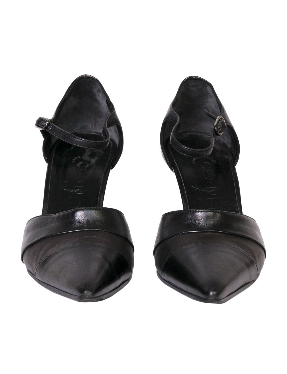 Escarpins CHANEL T35,5 cuir bicolore noir et marron