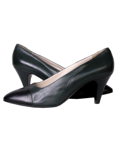 Escarpins CHANEL T38 cuir bicolore vert et noir