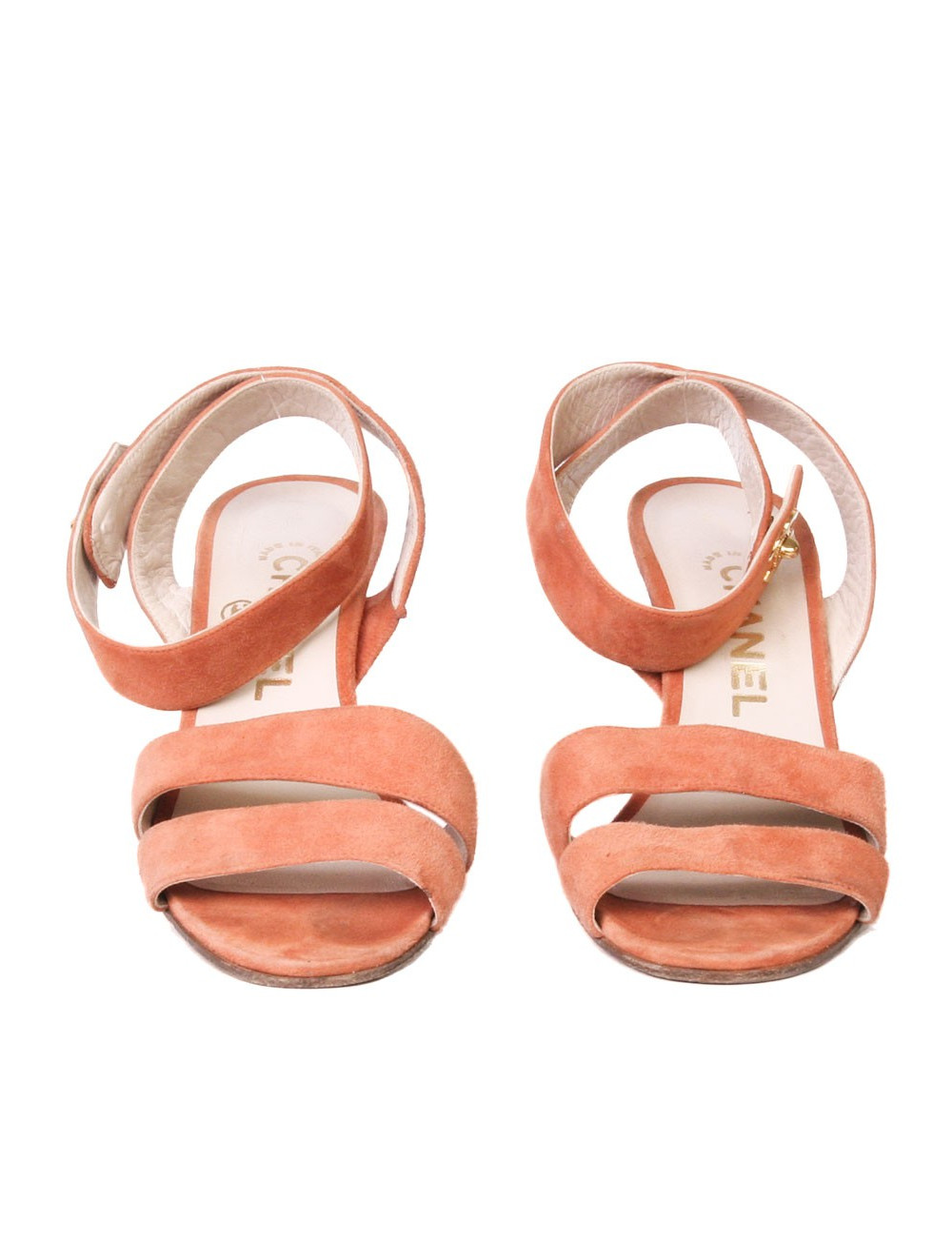 CHANEL T38, 5 coral suede sandals