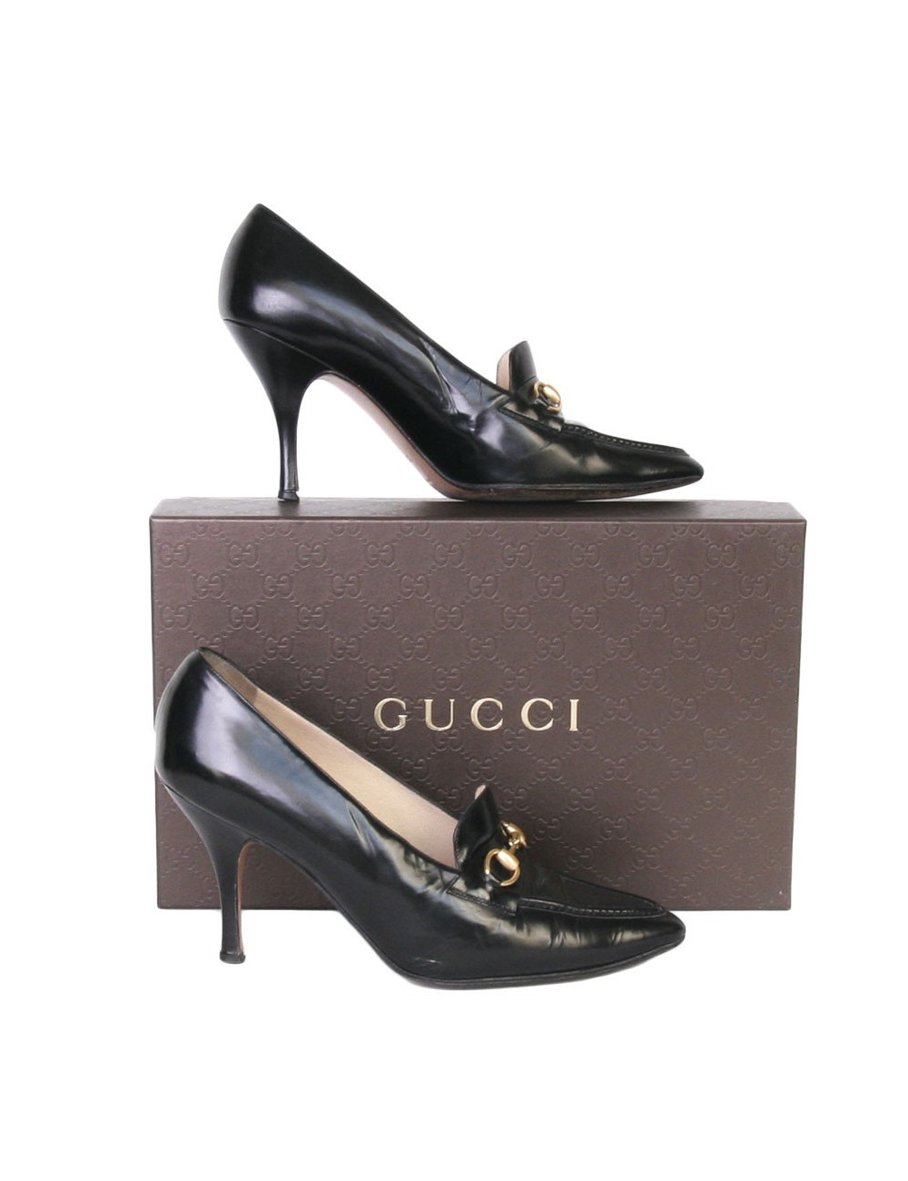 Escarpins GUCCI T 39.5 cuir noir avec mors dorés