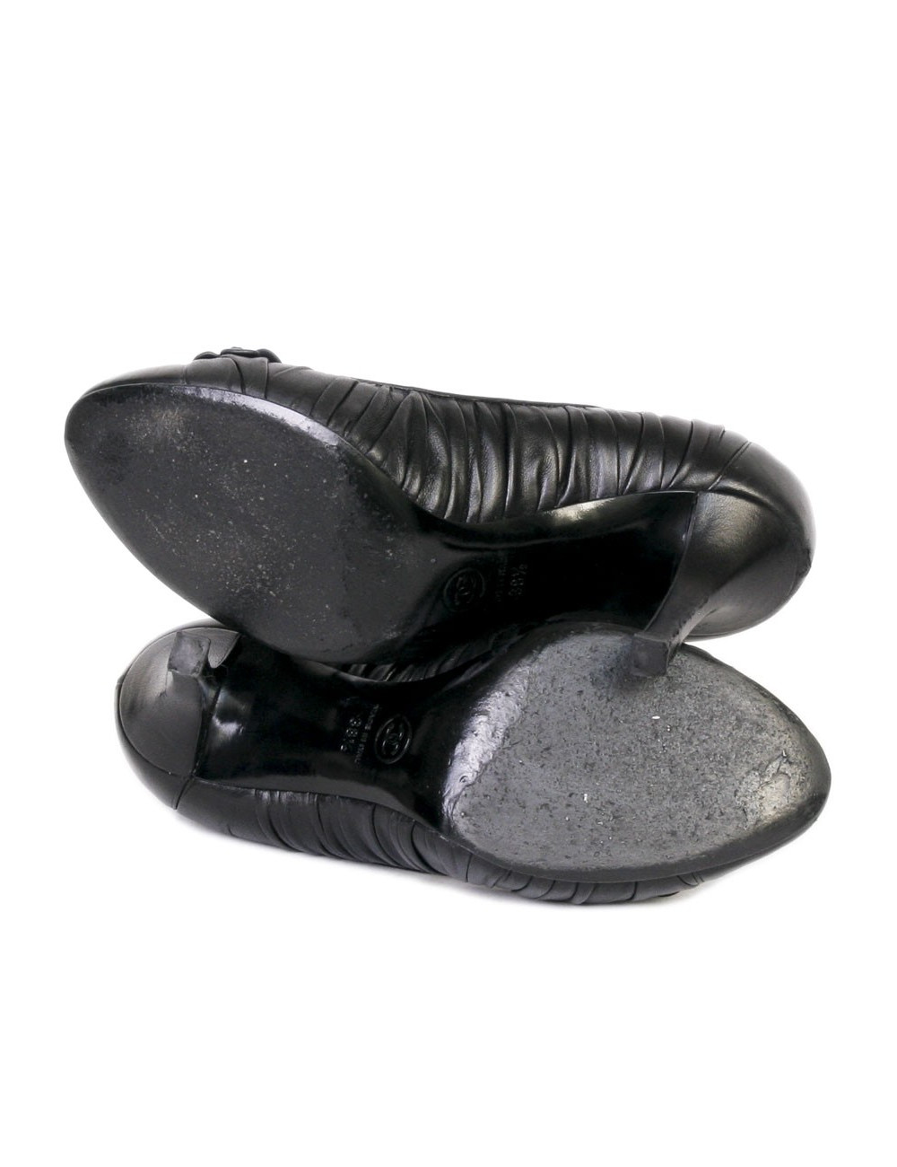 Escarpins CHANEL T 38.5 cuir d'agneau noir avec camélias