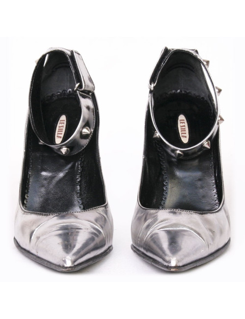 Escarpins LE SILLA  T 38 cuir argent vieilli