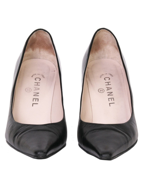 CHANEL shoes 36.5 T smooth lambskin black