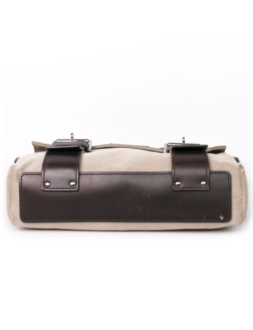 Sacoche GUCCI toile beige cuir marron