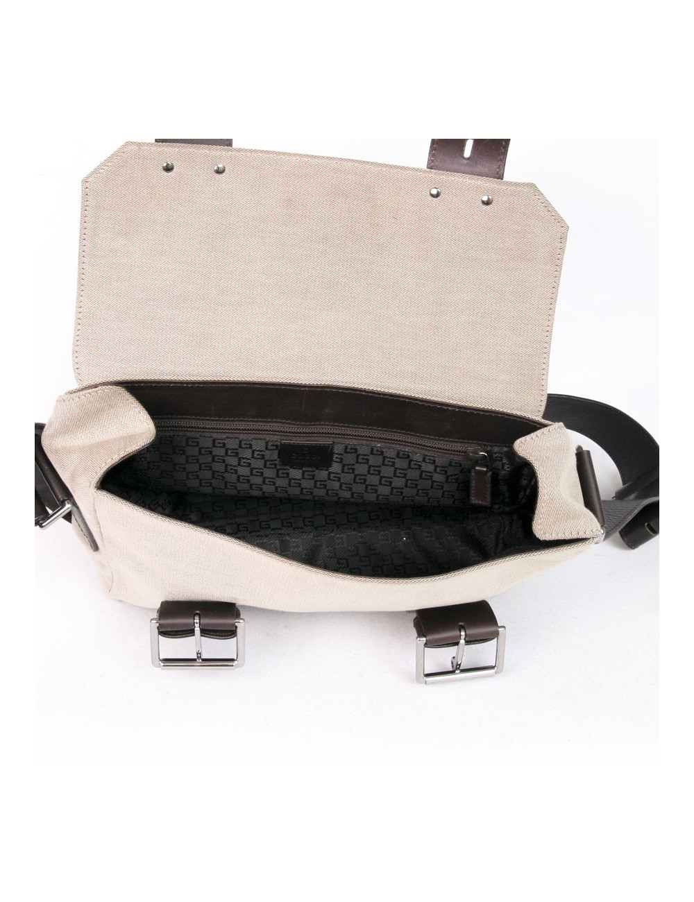 Sacoche GUCCI toile beige cuir marron