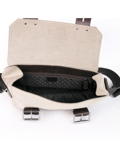 GUCCI beige leather canvas satchel Brown