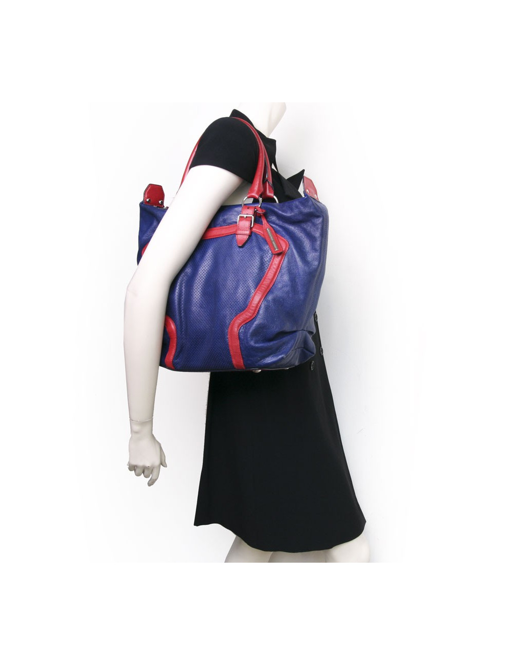 Sac ALEXANDER MC QUEEN cuir bicolore bleu et rouge