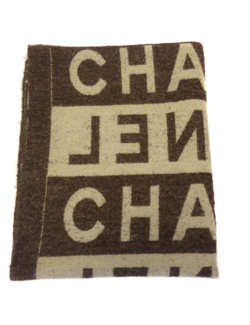 Plaid CHANEL en laine marron et beige