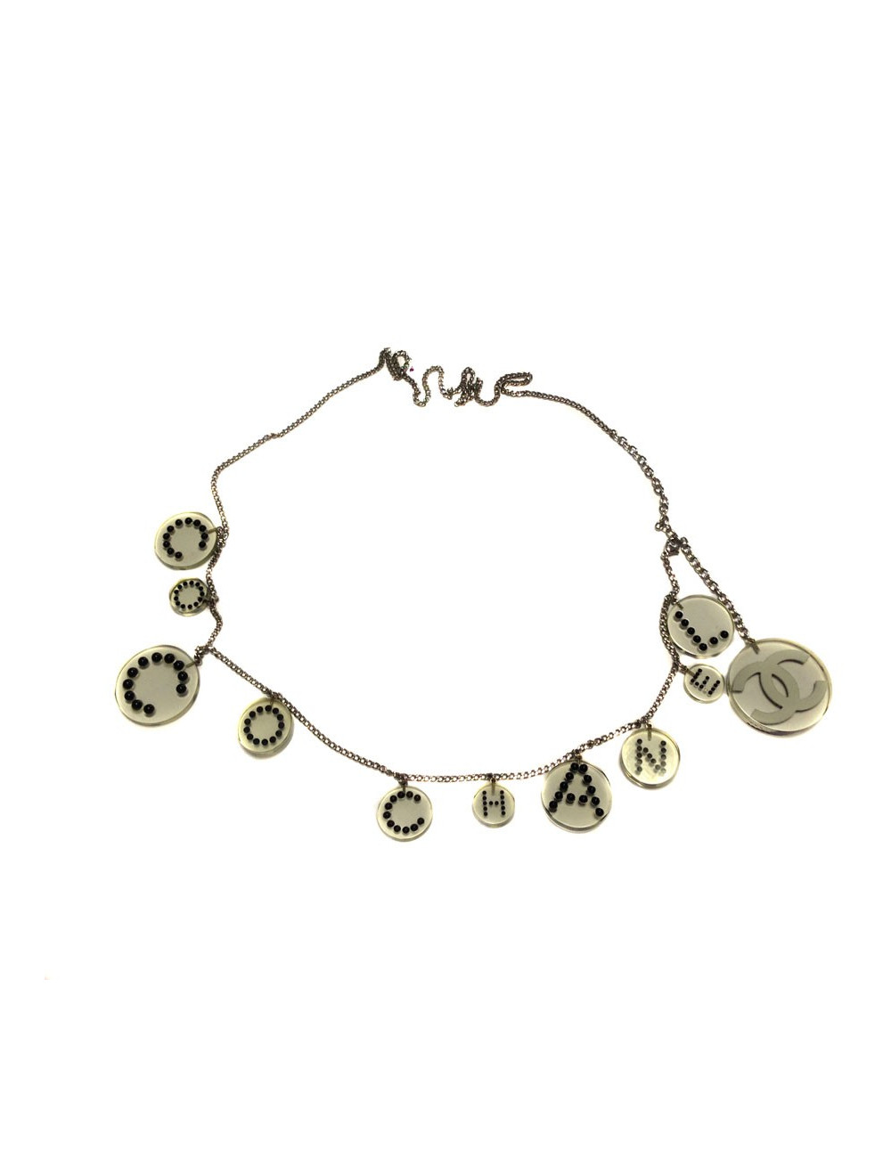 Belt satoir Chanel in transparent plexiglass and black pearls