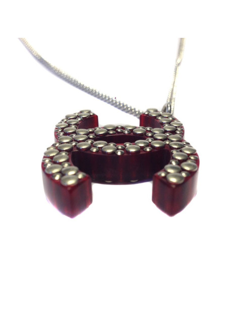 CHANEL necklace CC red plexi studded collar