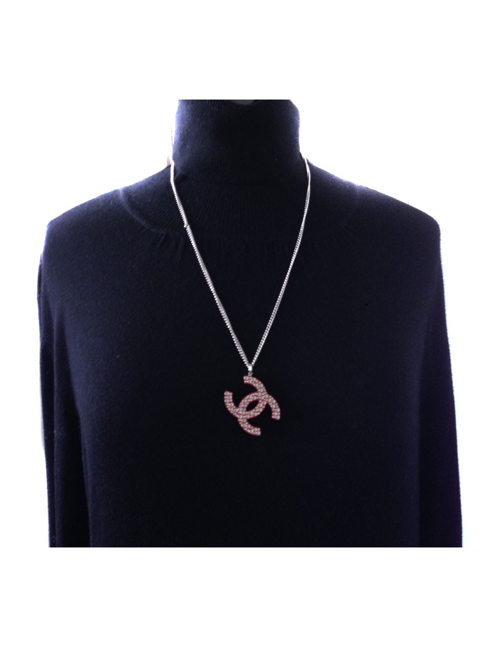 CHANEL necklace CC red plexi studded collar