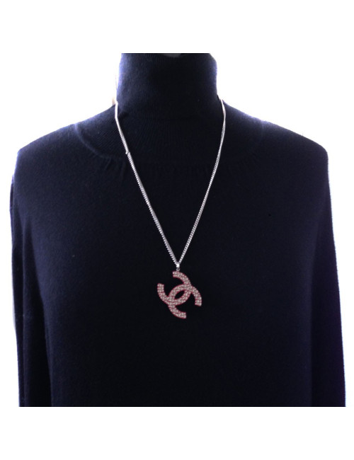 CHANEL necklace CC red plexi studded collar