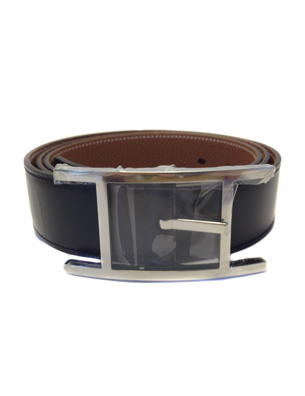 Ceinture HERMES en cuir réversible noir et gold