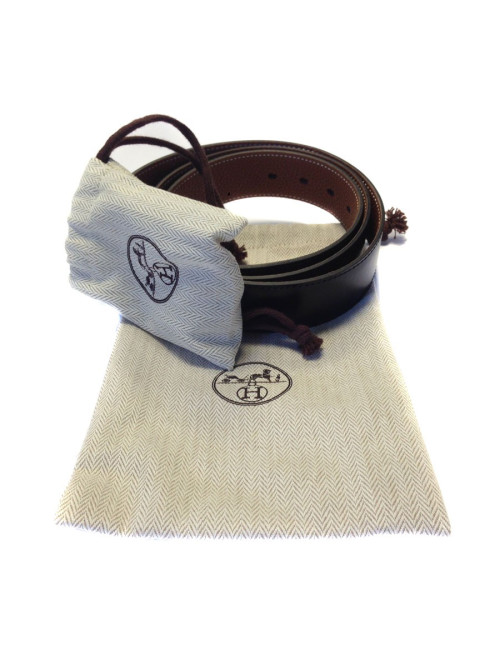 Ceinture HERMES en cuir réversible noir et gold