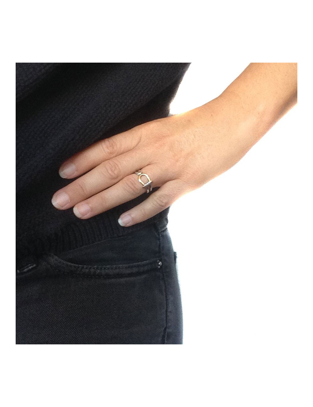 Bague HERMES taille 50 en argent et  or Vintage