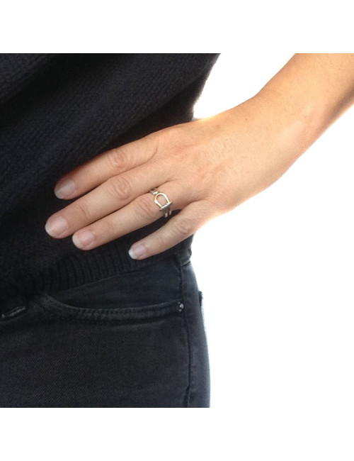 Bague HERMES taille 50 en argent et  or Vintage