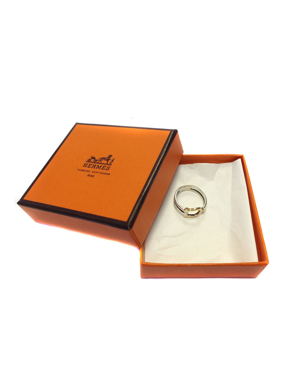 Bague HERMES taille 50 en argent et  or Vintage