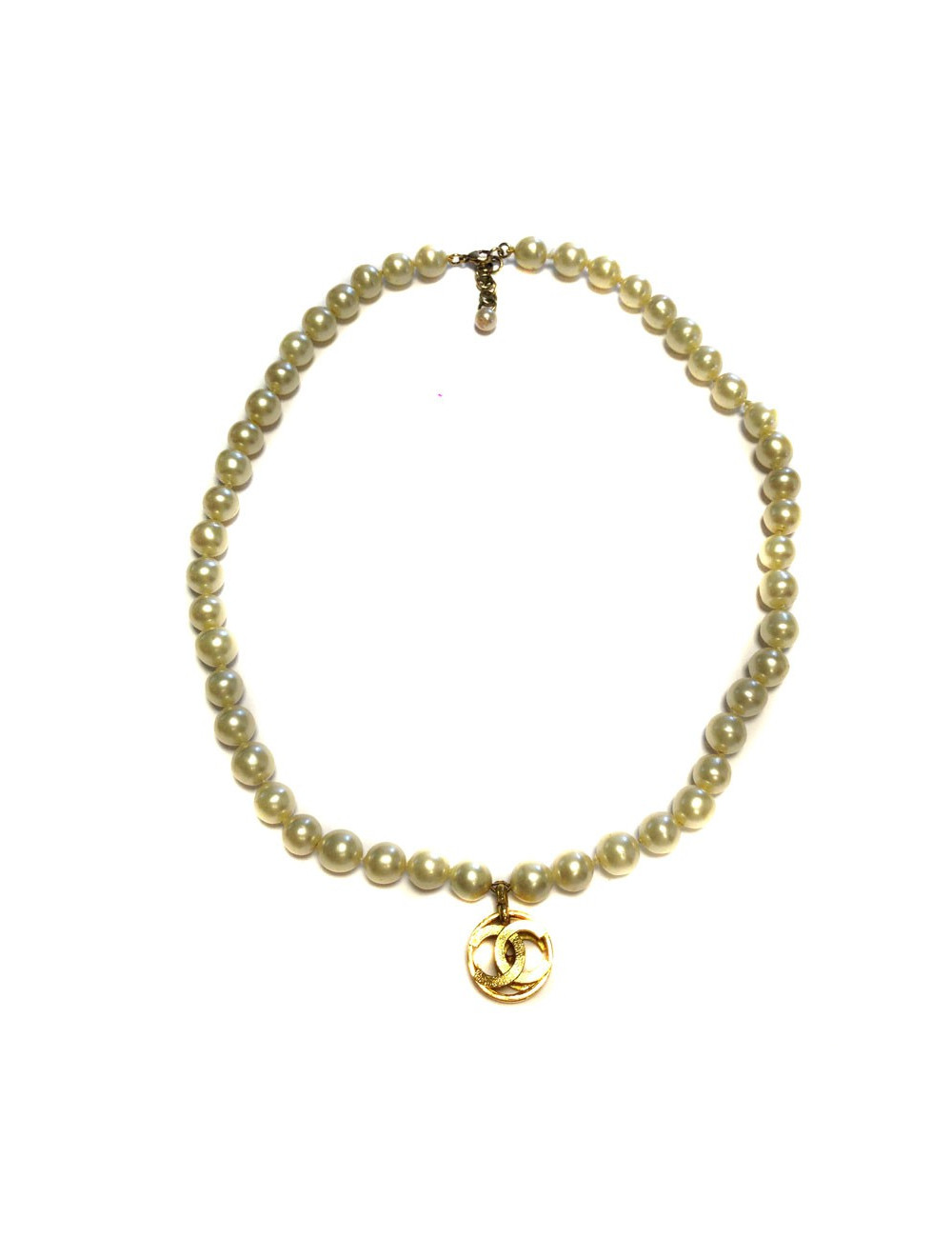 Collier CHANEL perles nacrées pâte de verre 90'