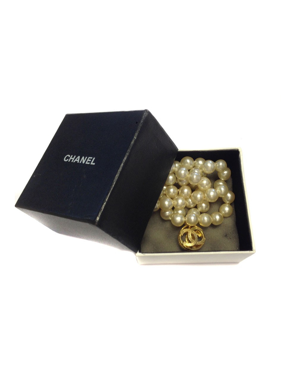 Necklace CHANEL Pearly beads glass 90'