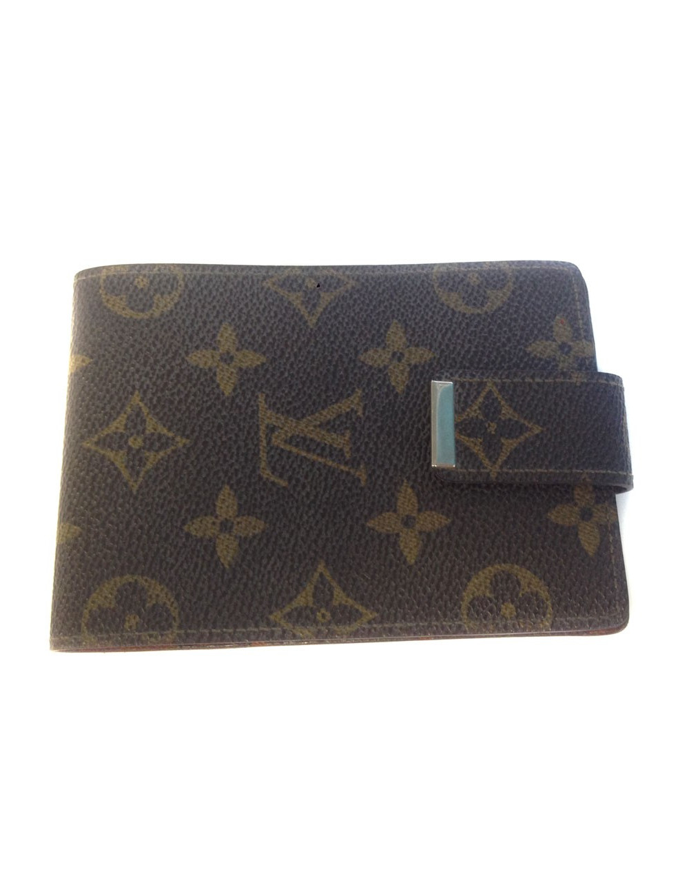 Wearing LOUIS VUITTON checkbook in monogrammed and leather coated canvas