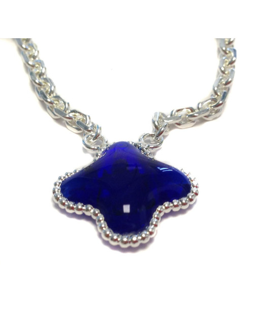 Collier trèfle MARGUERITE de VALOIS pâte de verre saphir