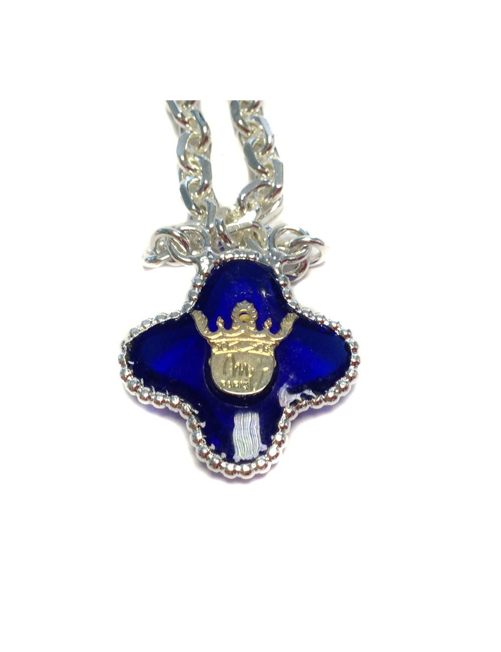 MARGUERITE of VALOIS sapphire glass clover necklace