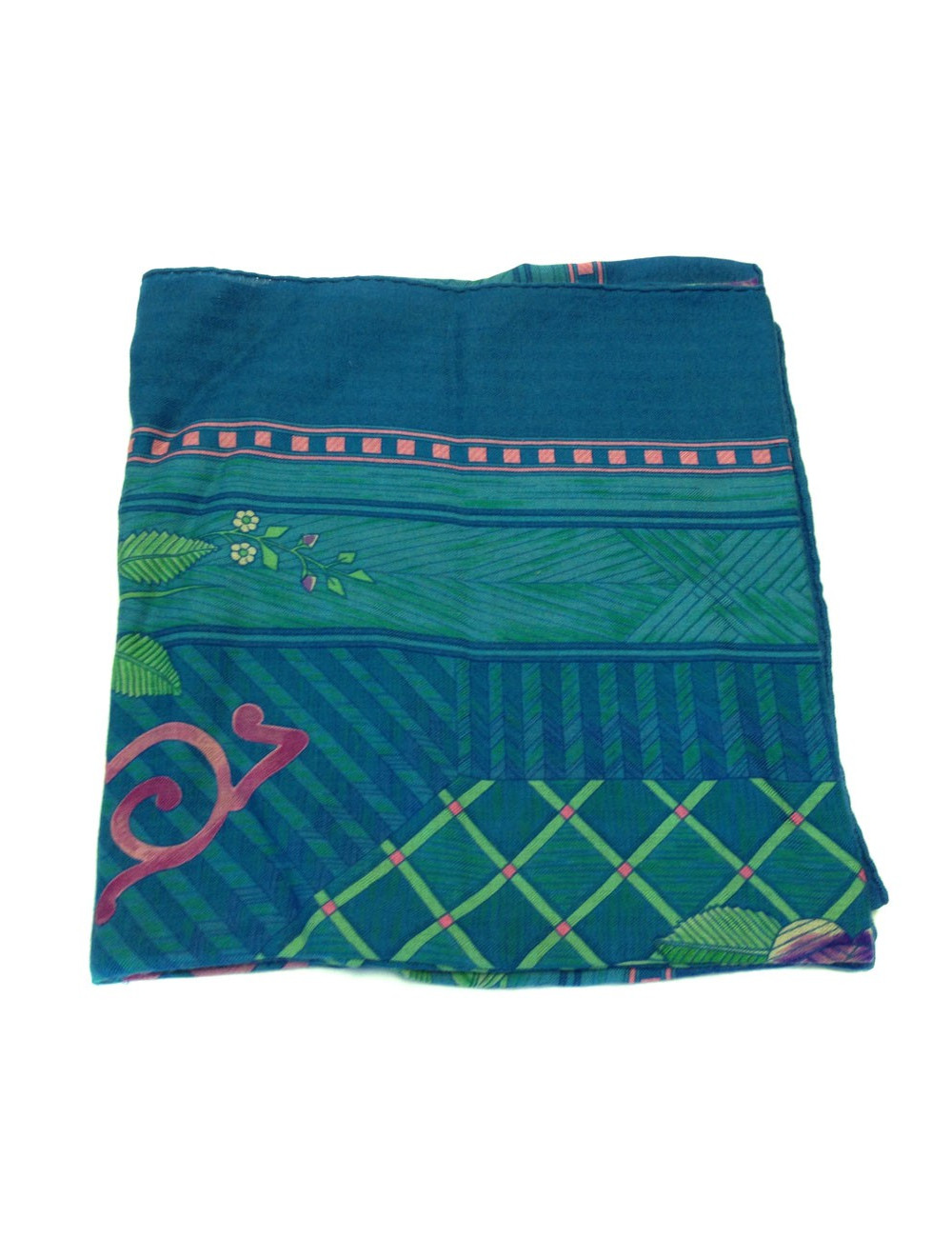 Shawl HERMES 'Game of straw' in cashmere and silk blue duck