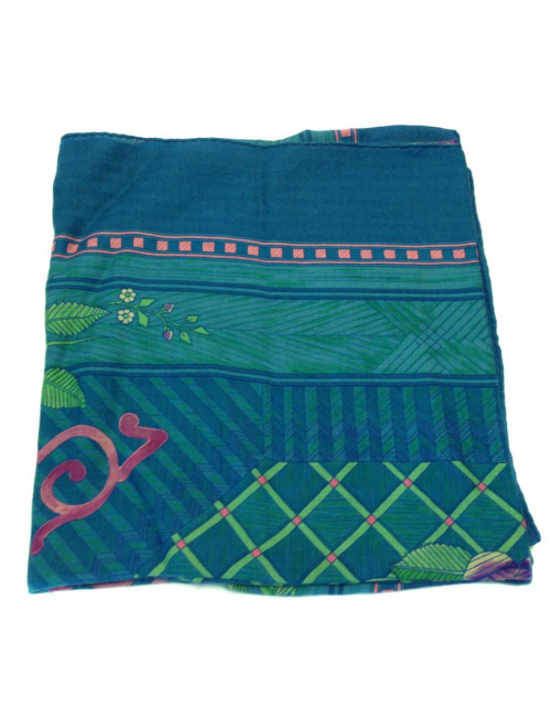 Châle HERMES "Jeu de paille" en cachemire et soie bleu canard