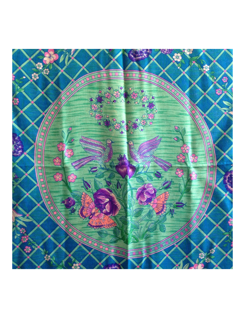 Shawl HERMES 'Game of straw' in cashmere and silk blue duck