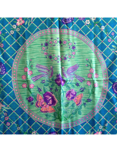 Shawl HERMES 'Game of straw' in cashmere and silk blue duck