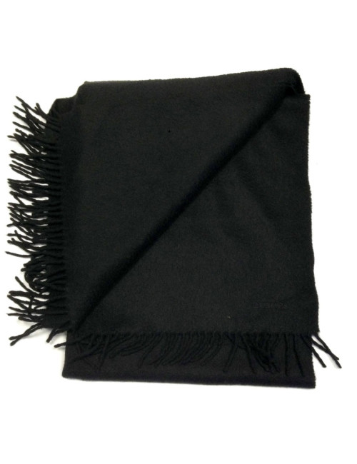 Châle HERMES noir frangé en cachemire