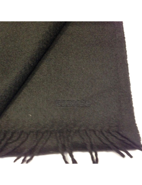 Fringed cashmere HERMES black shawl