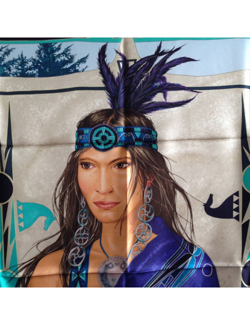 Hermès "WA ' KO NI" Princess Indian in blue silk