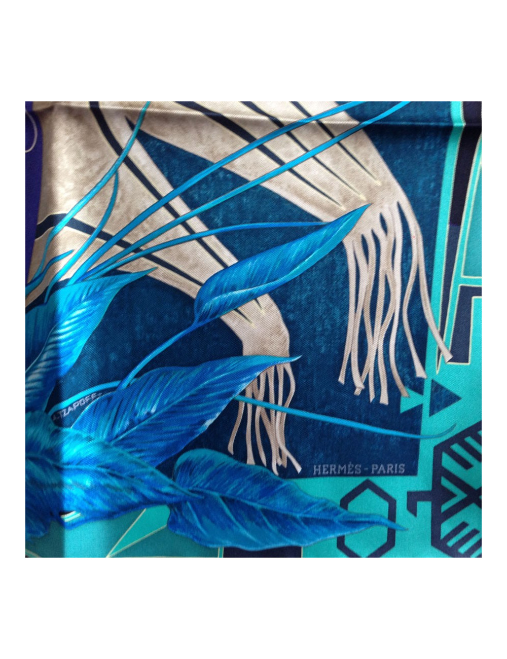 Hermès "WA ' KO NI" Princess Indian in blue silk