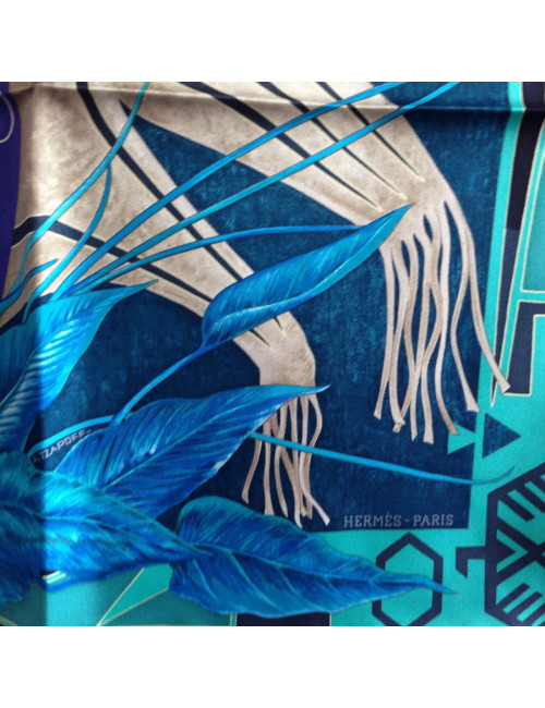 Hermès "WA ' KO NI" Princess Indian in blue silk