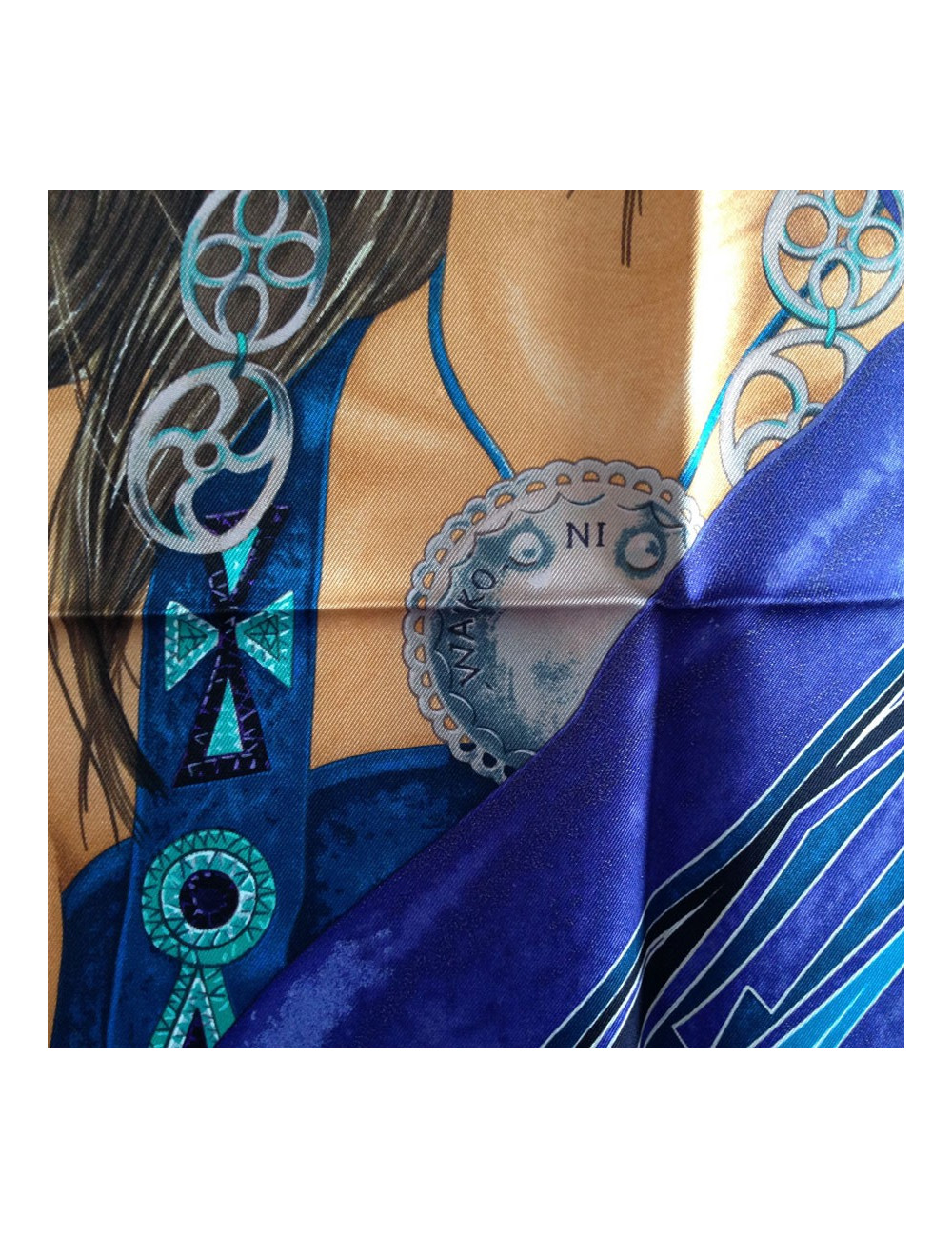 Hermès "WA ' KO NI" Princess Indian in blue silk