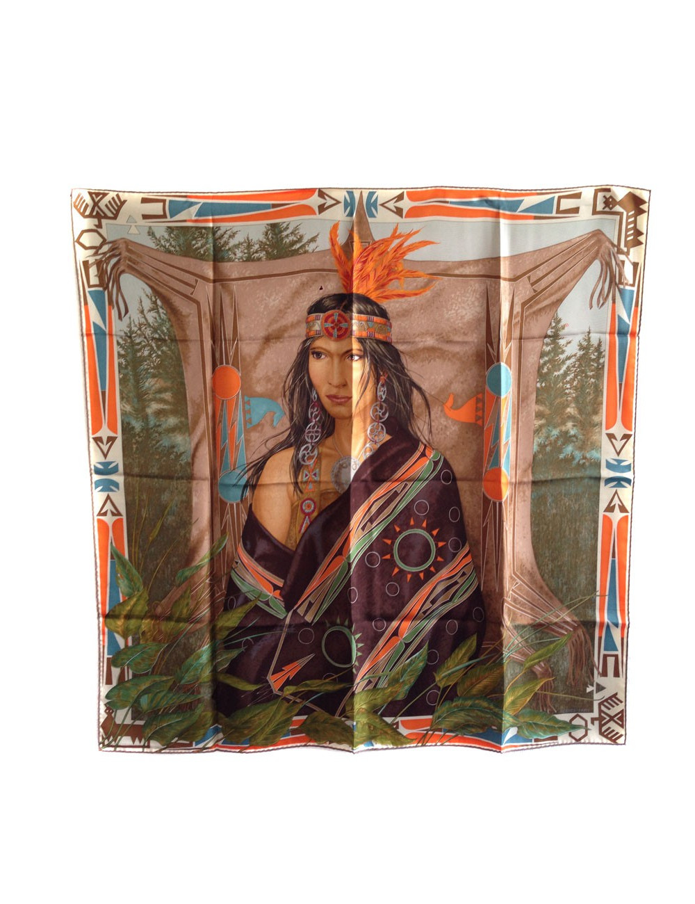 Carré HERMES "WA'KO NI" princesse indienne en soie orange