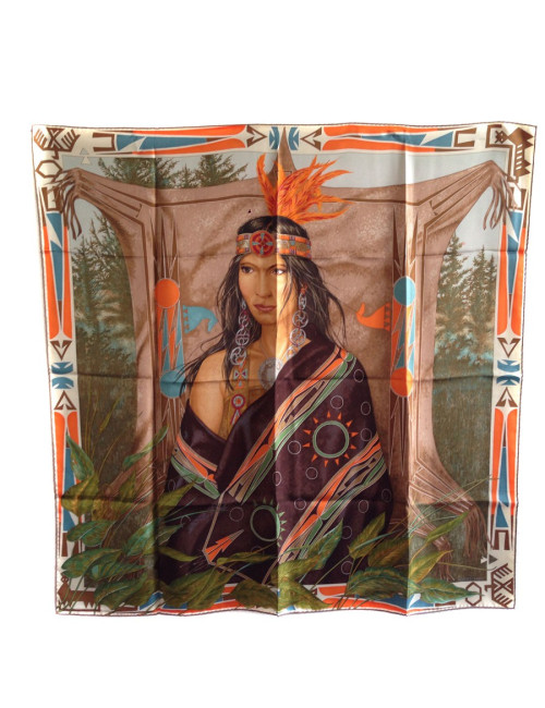 Carré HERMES "WA'KO NI" princesse indienne en soie orange