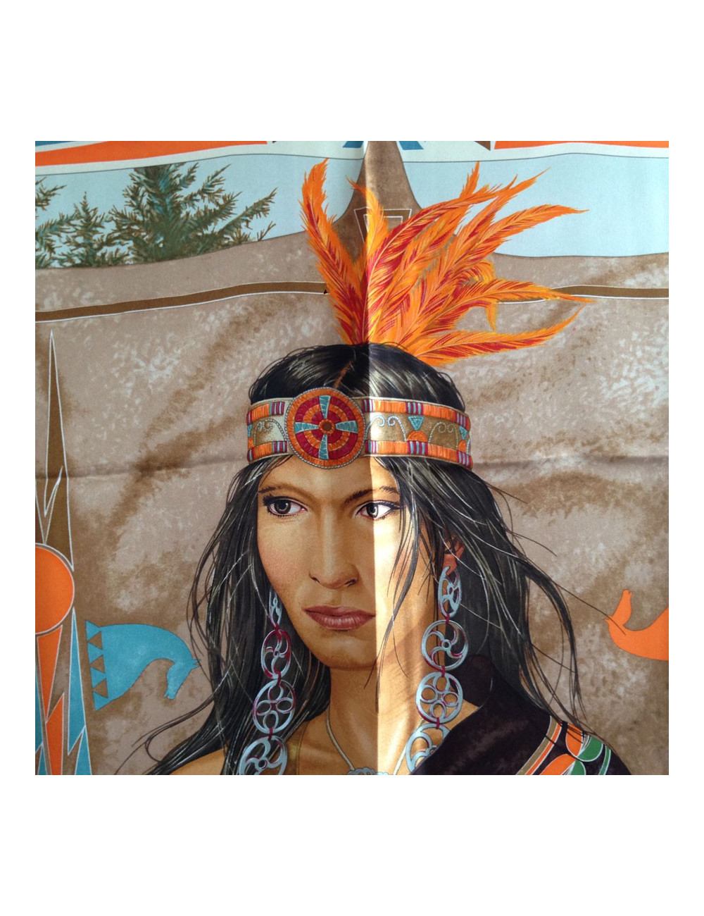 Carré HERMES "WA'KO NI" princesse indienne en soie orange