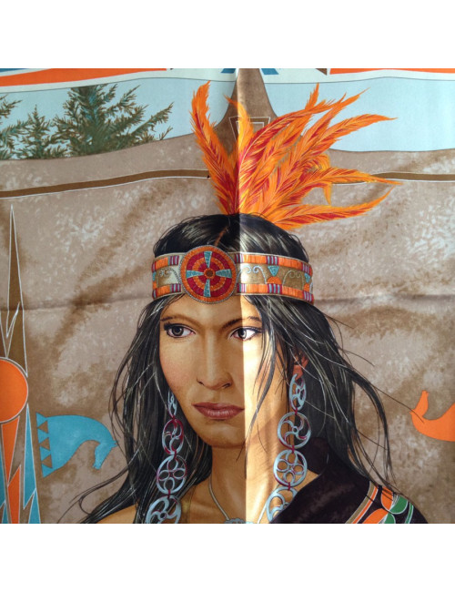 Hermès "WA ' KO NI" Princess Indian in orange silk