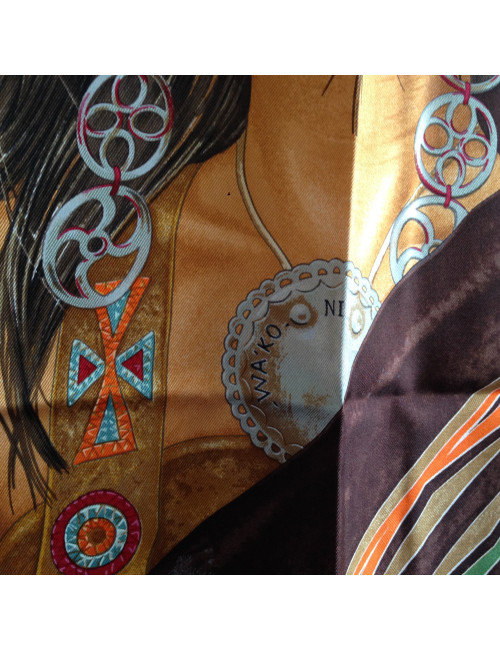 Hermès "WA ' KO NI" Princess Indian in orange silk