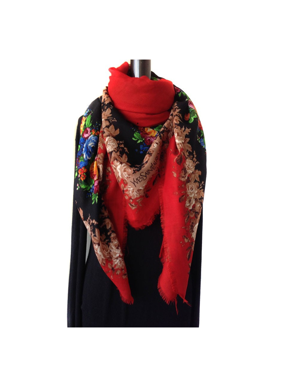 YVES SAINT LAURENT black and red shawl