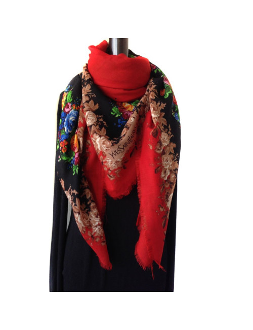 YVES SAINT LAURENT black and red shawl