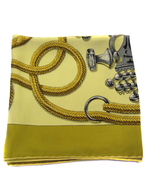 Hermès "Palfrey" in khaki and gold silk