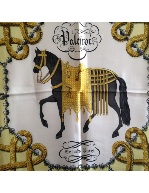 Hermès "Palfrey" in khaki and gold silk