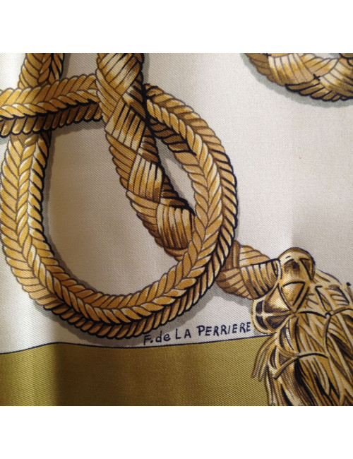 Hermès "Palfrey" in khaki and gold silk