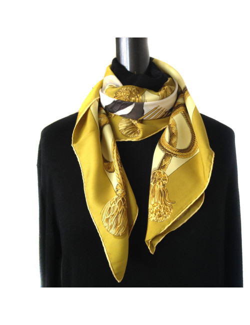 Hermès "Palfrey" in khaki and gold silk