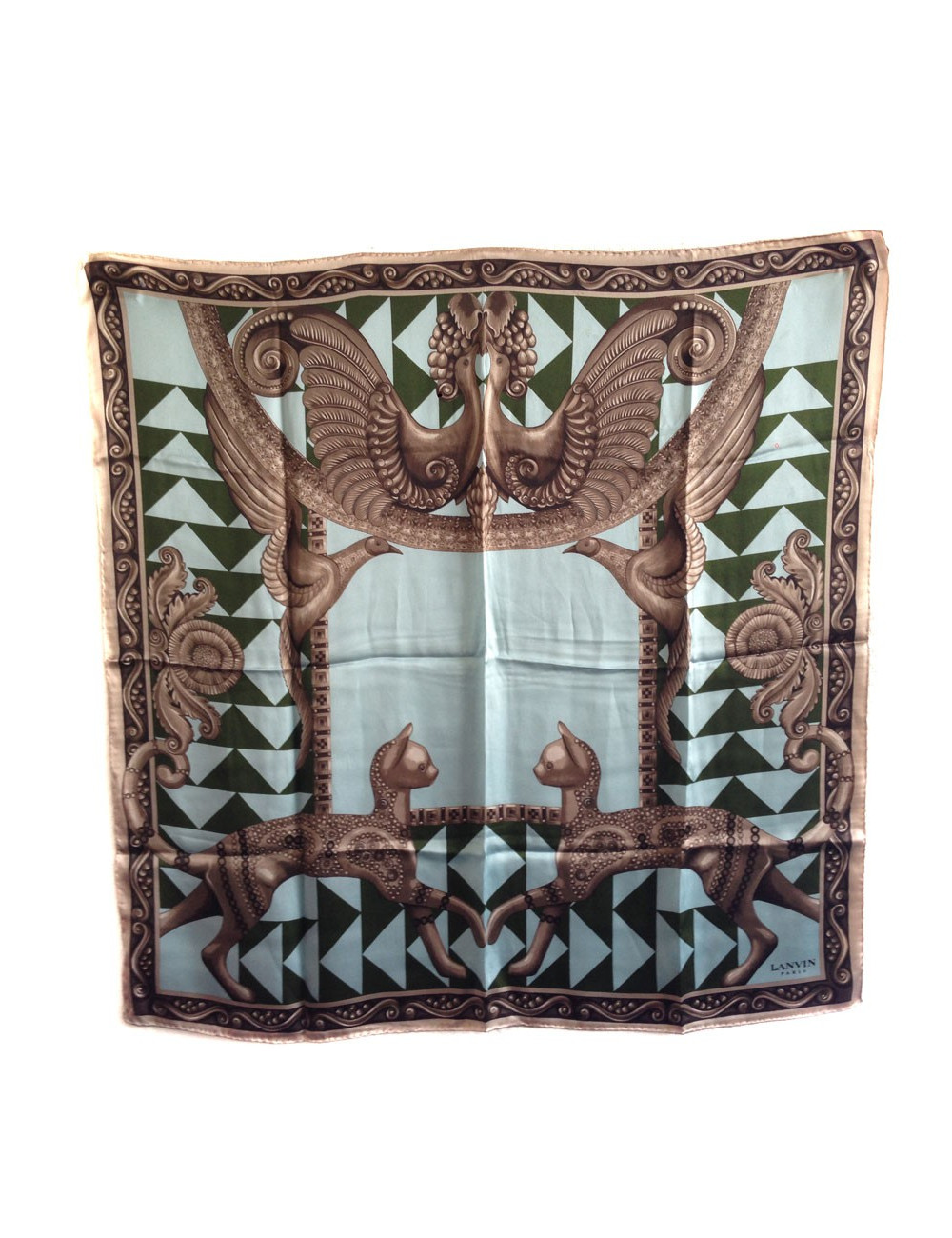 LANVIN vintage bronze and blue silk scarf