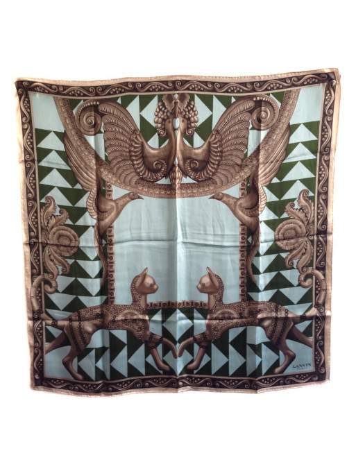 LANVIN vintage bronze and blue silk scarf
